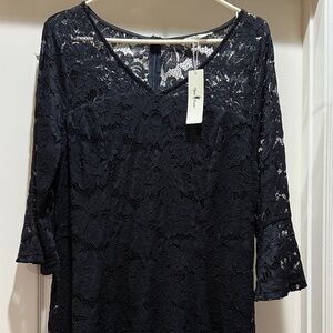 Black Lace Dress V neck with 3/4 Sleeves (fits MEDIUM TO LARGE) NWT